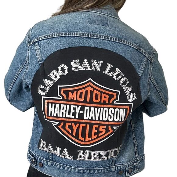 Vintage Levi Harley Davidson Reworked Upcycled Trucker Denim Jean Jacket - Picture 9 of 13